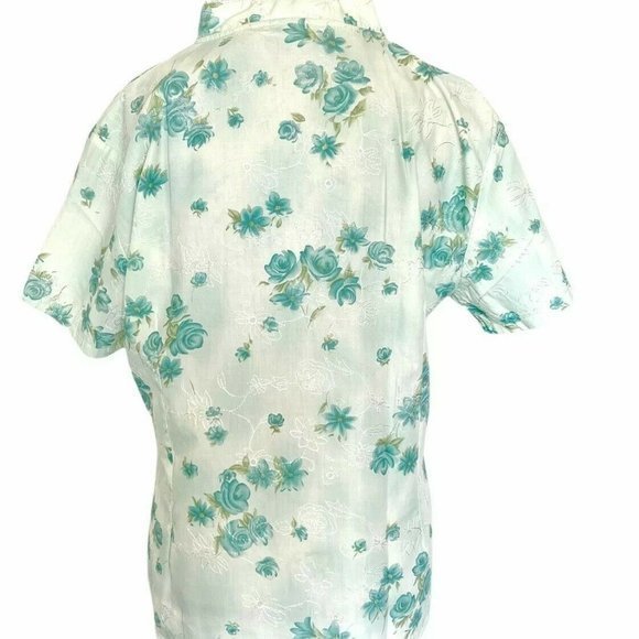 Newnoble Ruffle Floral Button Blouse Embroidered Rockabilly 50's 60's look - Picture 5 of 12